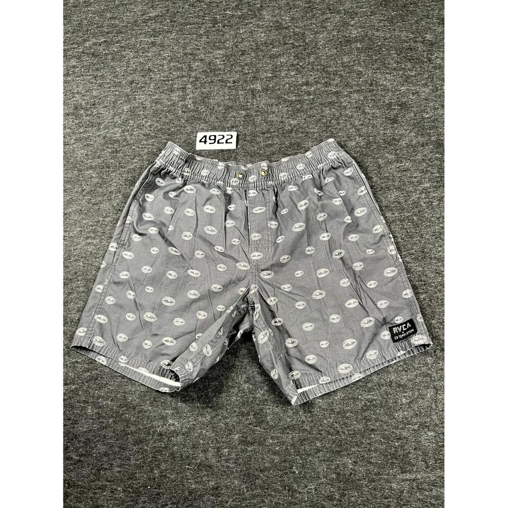 RVCA x‎ ED Templeton Swim Trunks Mens Small Gray White Allover Print Swimwear